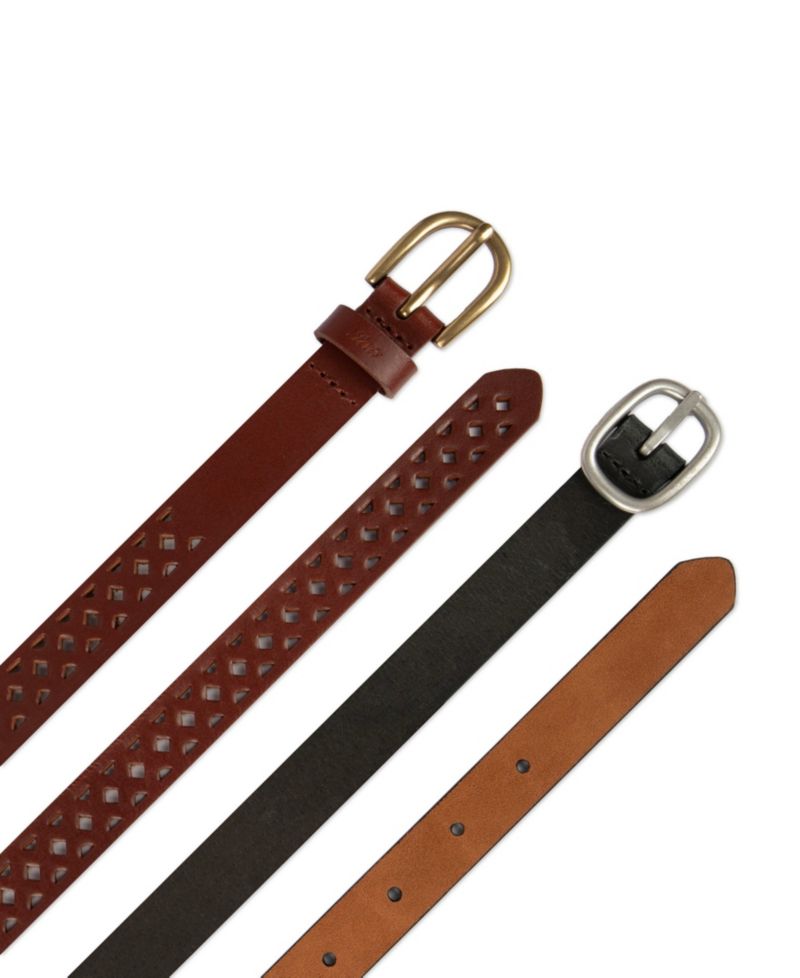 Women's 2-Pack Perforated and Reversible Skinny Casual Belt Set