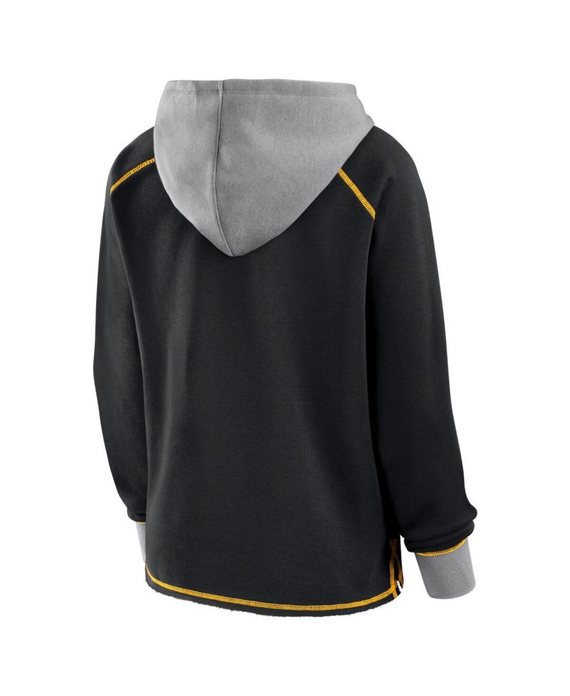 Women's Black Pittsburgh Steelers Boom Fleece Pullover V-Neck Hoodie