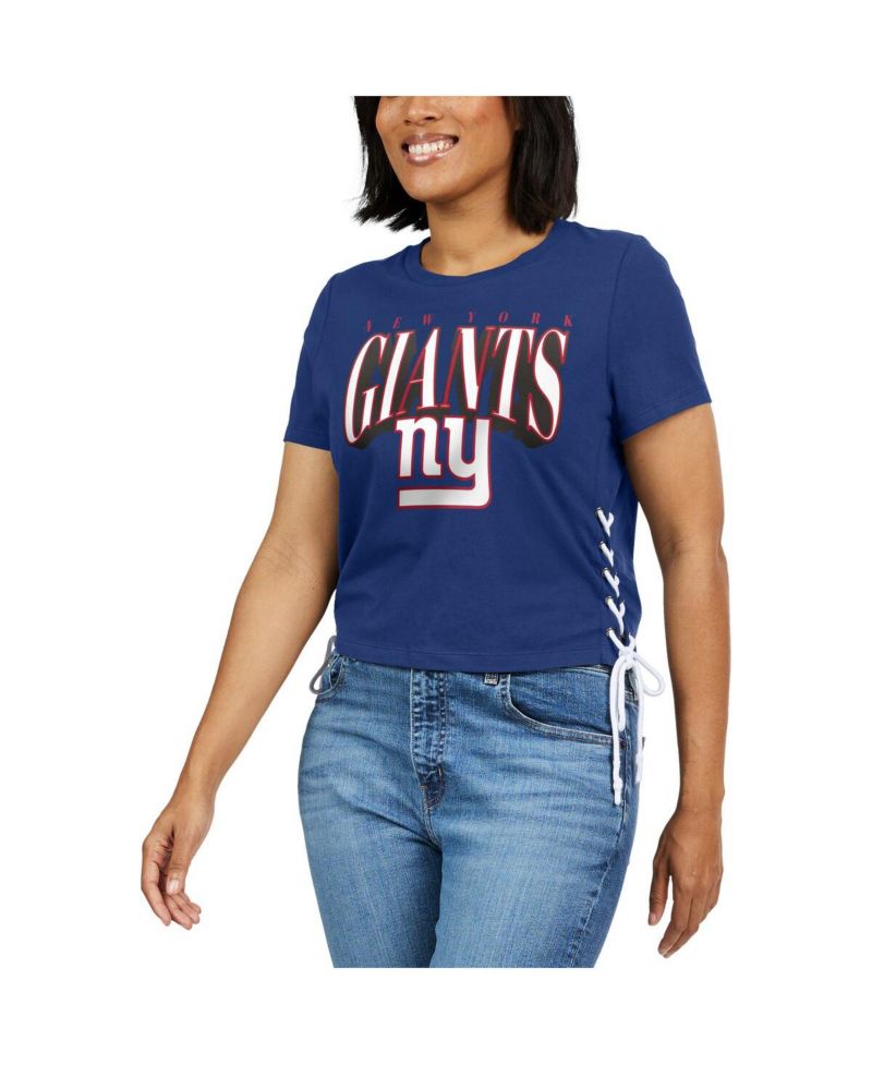 Women's Royal New York Giants Lace Up Side Modest Cropped T-Shirt