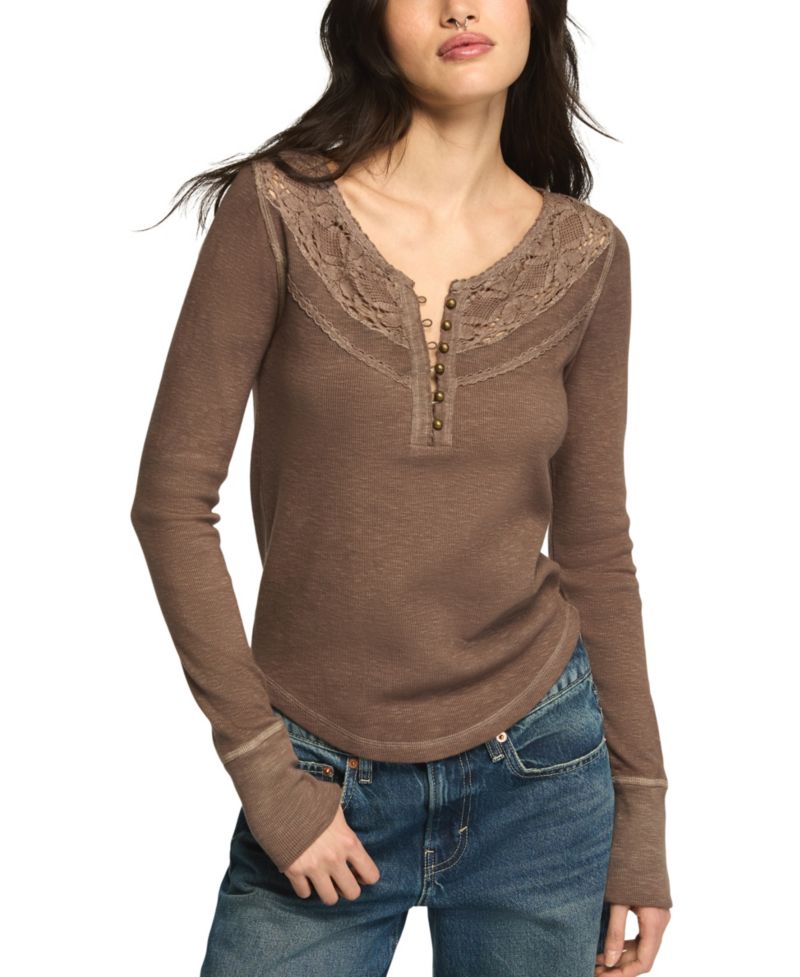 Women's Lace Yoke Long-Sleeve Henley
