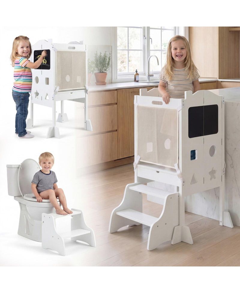 Toddler 3-in-1 Foldable Step Stool with Side Chalkboards