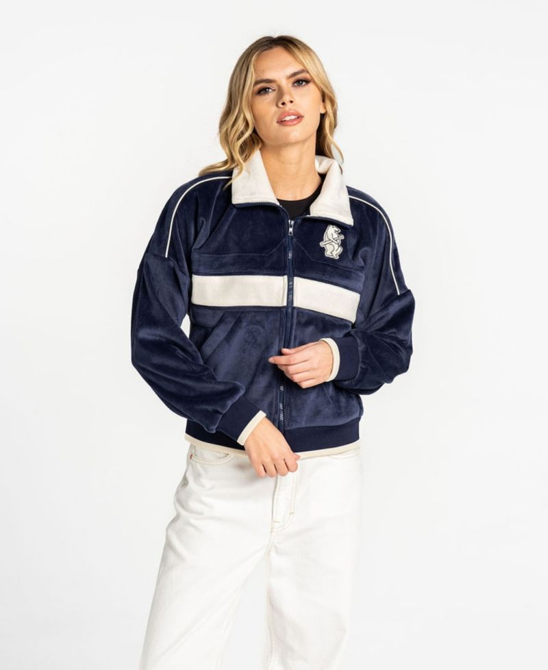 Women's Navy Chicago Cubs Velvet Corduroy Full-Zip Jacket