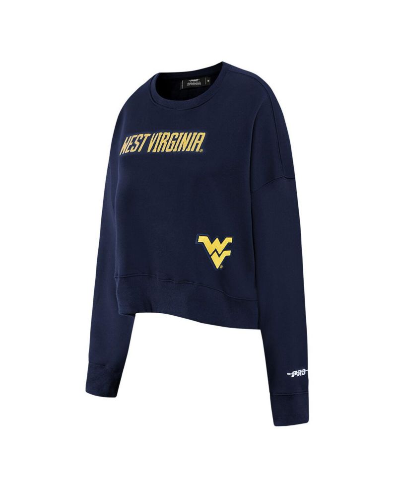 Women's Navy West Virginia Mountaineers Sequin Boxy Cropped Pullover Sweatshirt