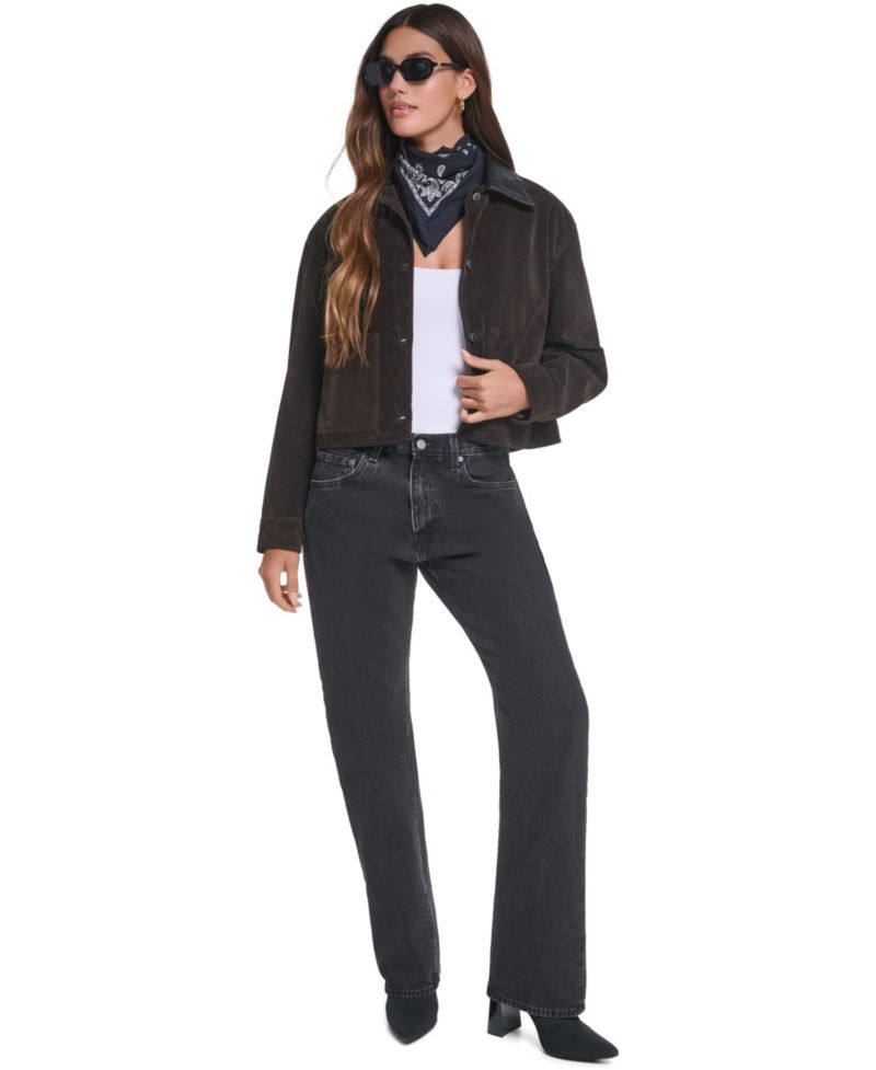 Women's Cropped Faux-Suede Chore Jacket