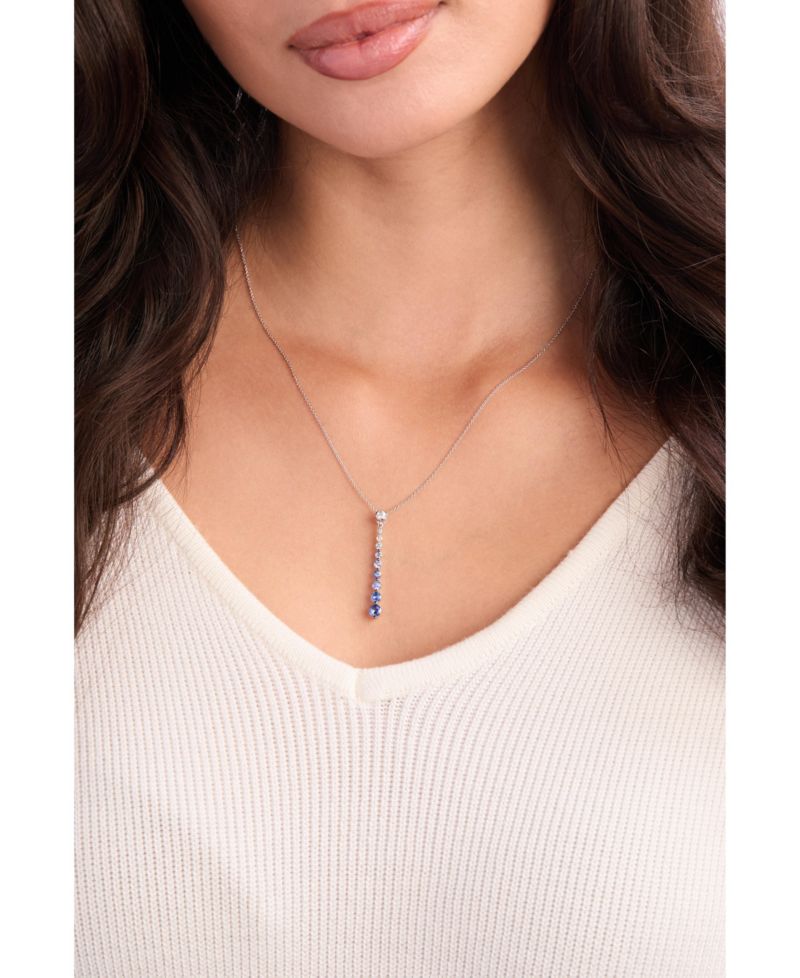Denim Ombr&eacute; (7/8 ct. t.w.) & White Sapphire (1/6 ct. t.w.) Graduated Adjustable 20" Lariat Necklace in 14k White Gold