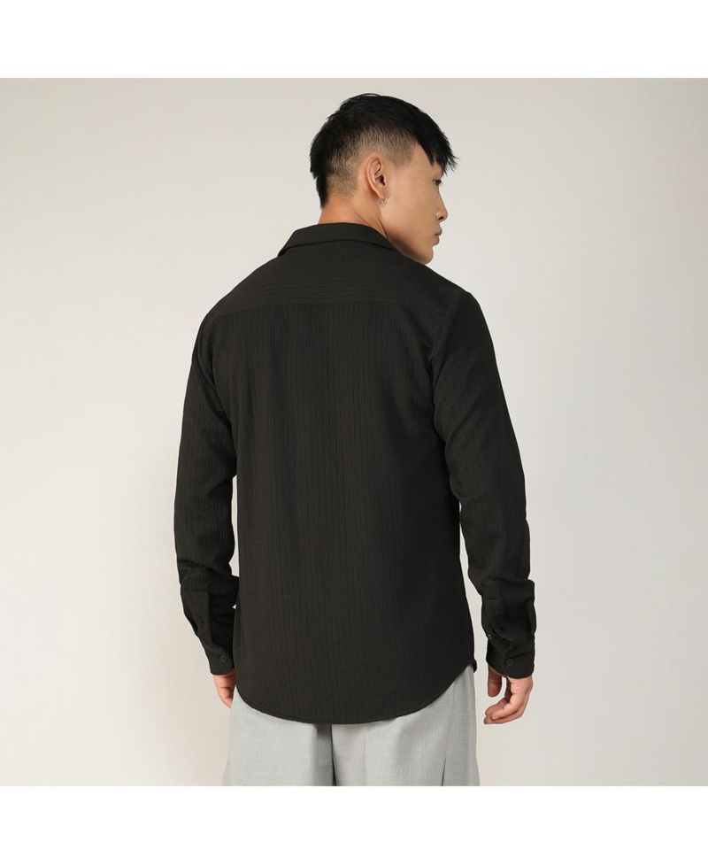 Men's Onyx Black Stripe-Creased Shirt