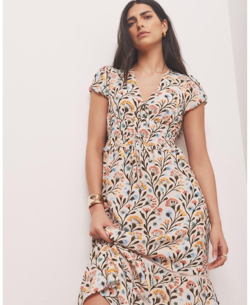 Women's Floral Print V-Neck Midi Dress