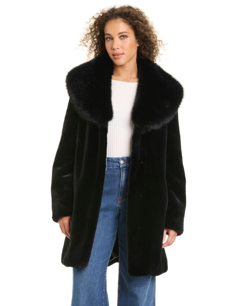 Women's Shawl-Collar Faux-Fur Coat