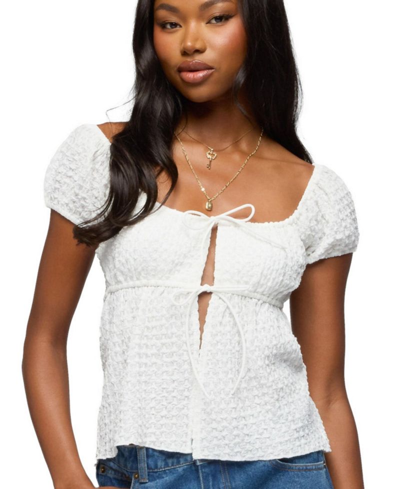 Women's Dorothey Textured Tie Front Top
