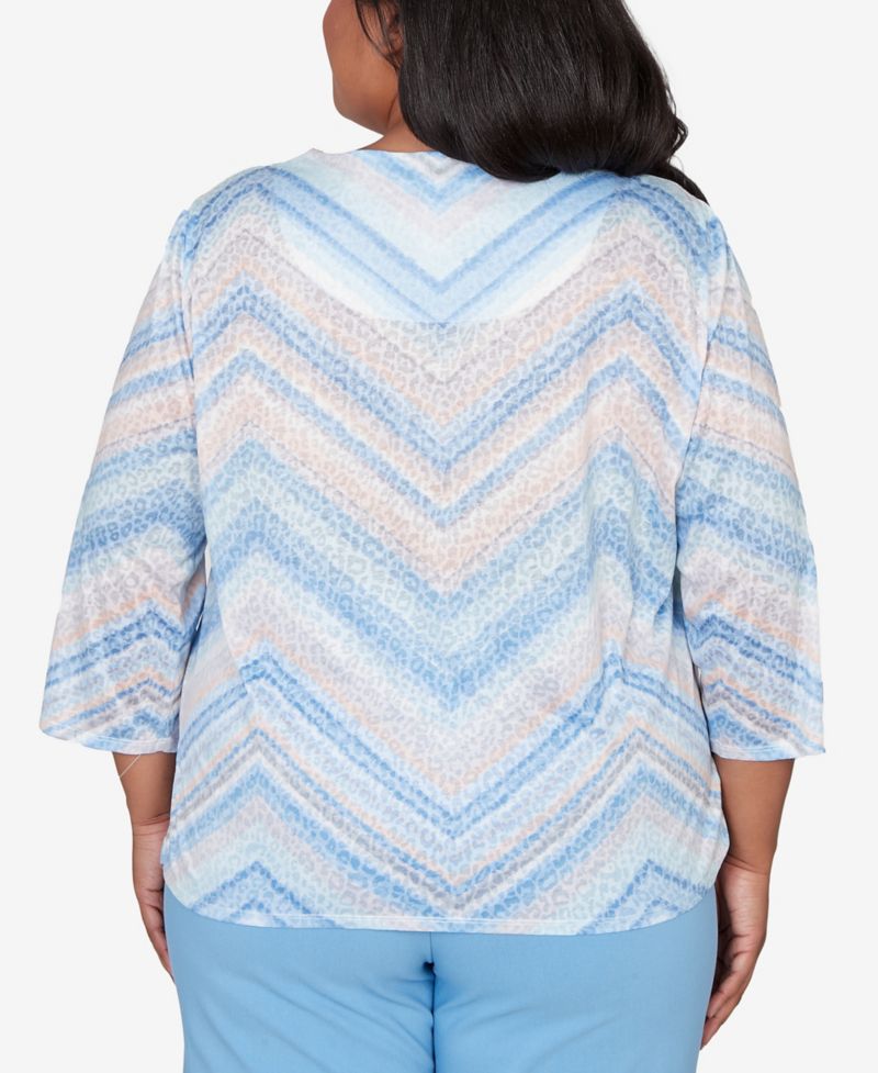 Plus Size St. Augustine Chevron Print Lace Trim Crew Neck Top