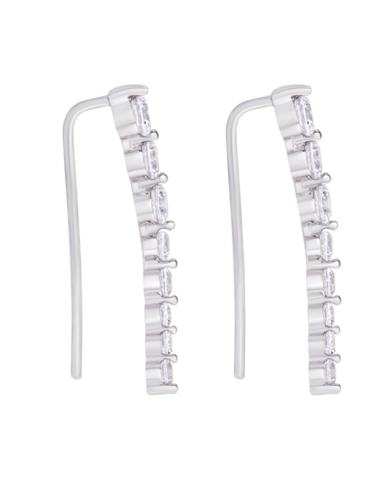 Cubic Zirconia Ear Climber Earrings in Silver Plate, Rose Gold Plate or Gold Plate
