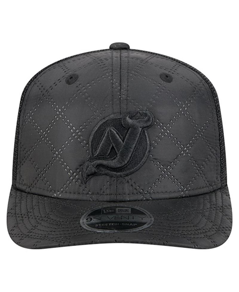 Men's Black New Jersey Devils Quilted Nylon 9SEVENTY Adjustable Trucker Hat