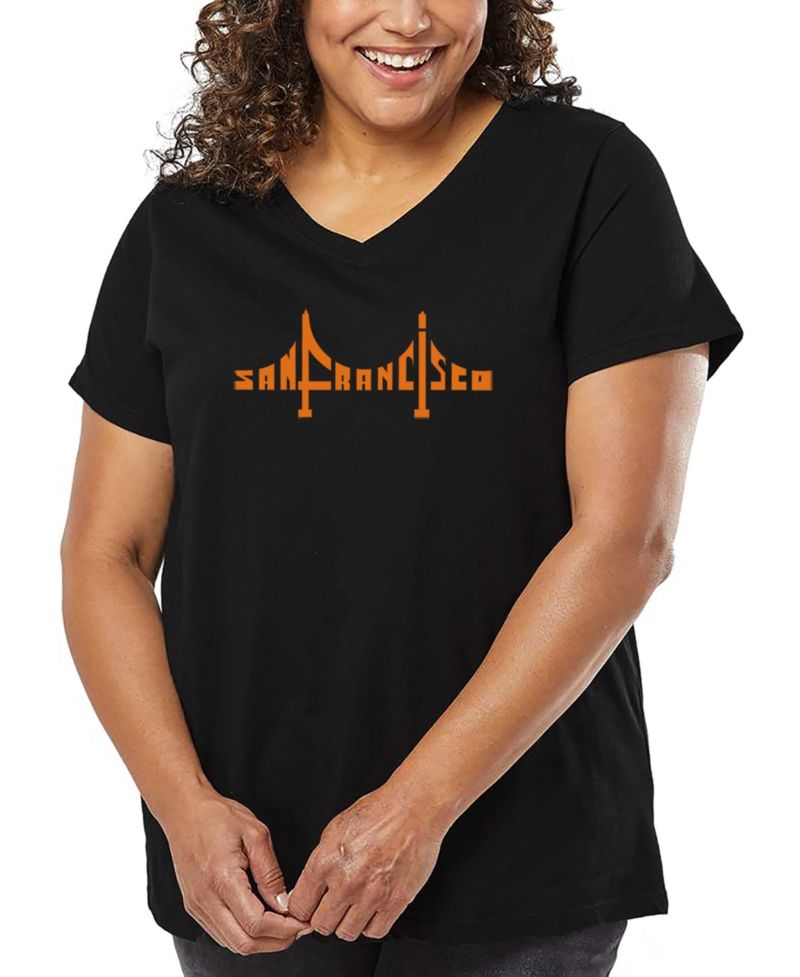 Plus Size San Francisco Bridge Word Art V-Neck T-Shirt