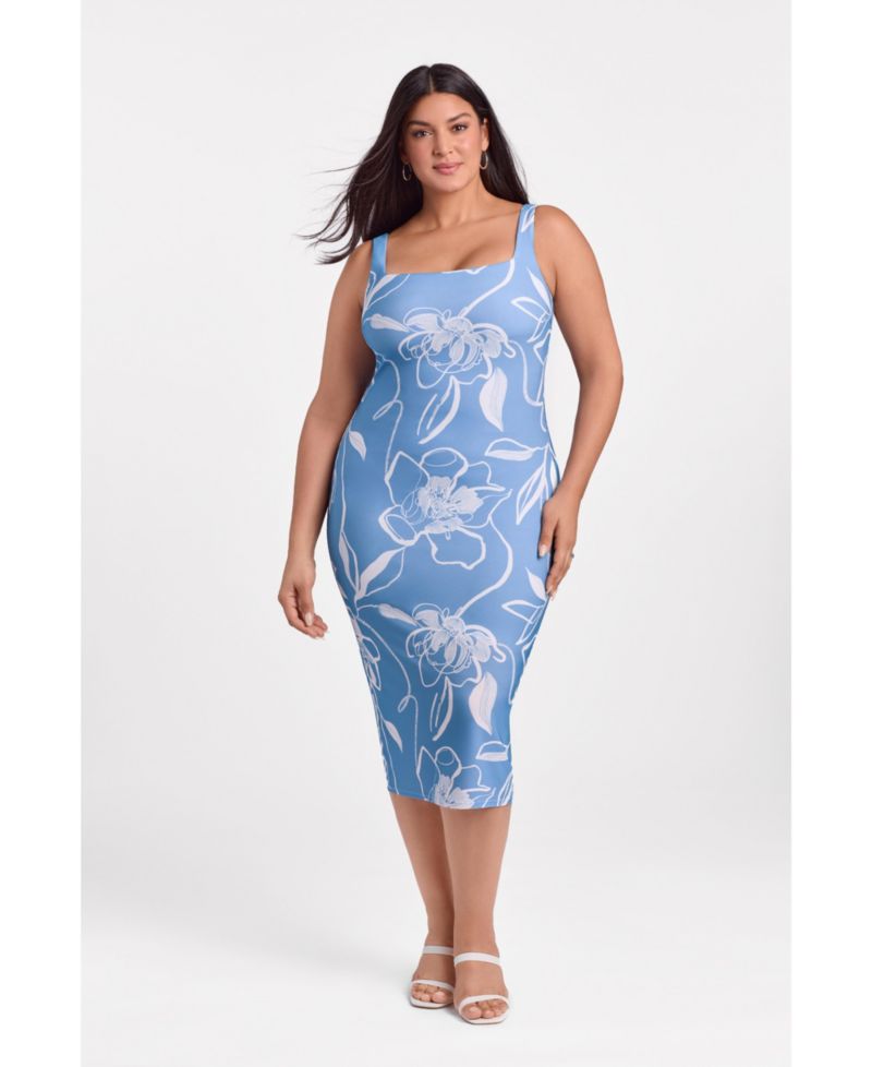 Women's Sculpting Shapewear Square Neck Tank Midi Dress
