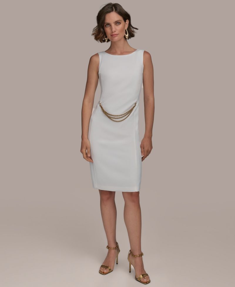 Women's Sleeveless Chain-Belt Sheath Dress