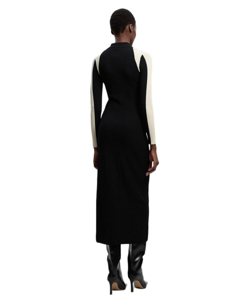 Women's Rib Knit Long Sleeve Military Midi Dress