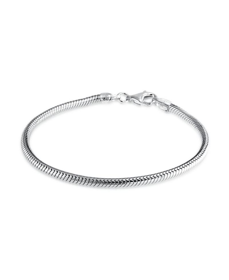 Classic .925 Sterling Silver Snake Chain Bracelet Fits European Beads 8"