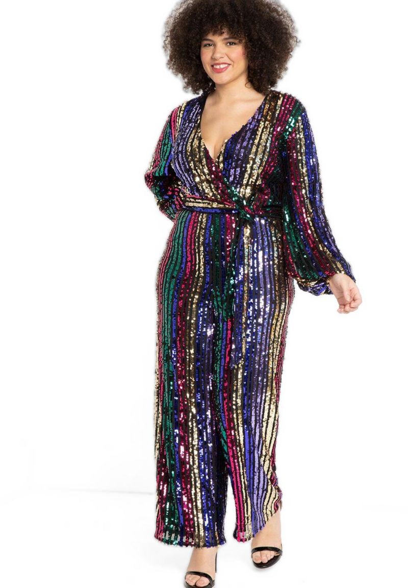 Women's Multicolor Stripe Sequin Jumpsuit