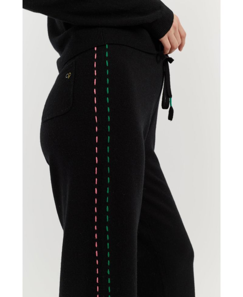 Women's Wool-Cashmere Peanuts Stripe Wide Leg Track Pants