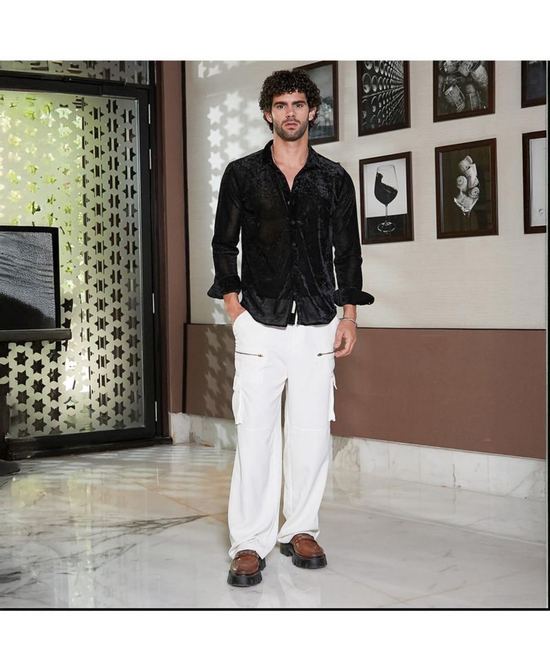 Men's Onyx Black Solid Velvet Shirt