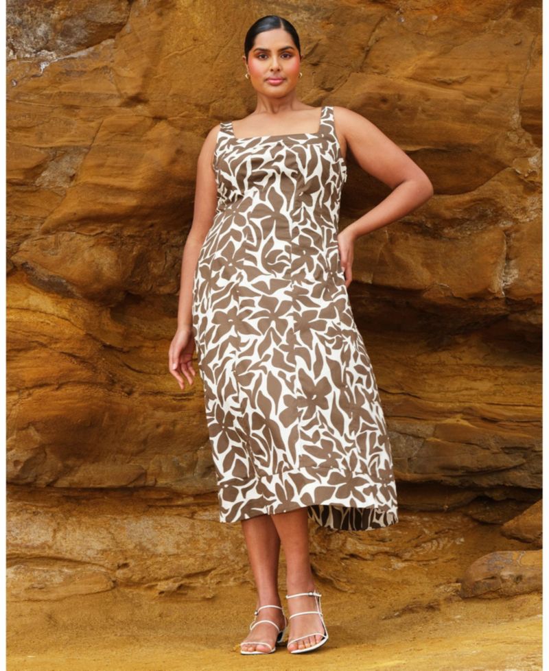 Plus Size Sylvia Square-Neck Midi Dress
