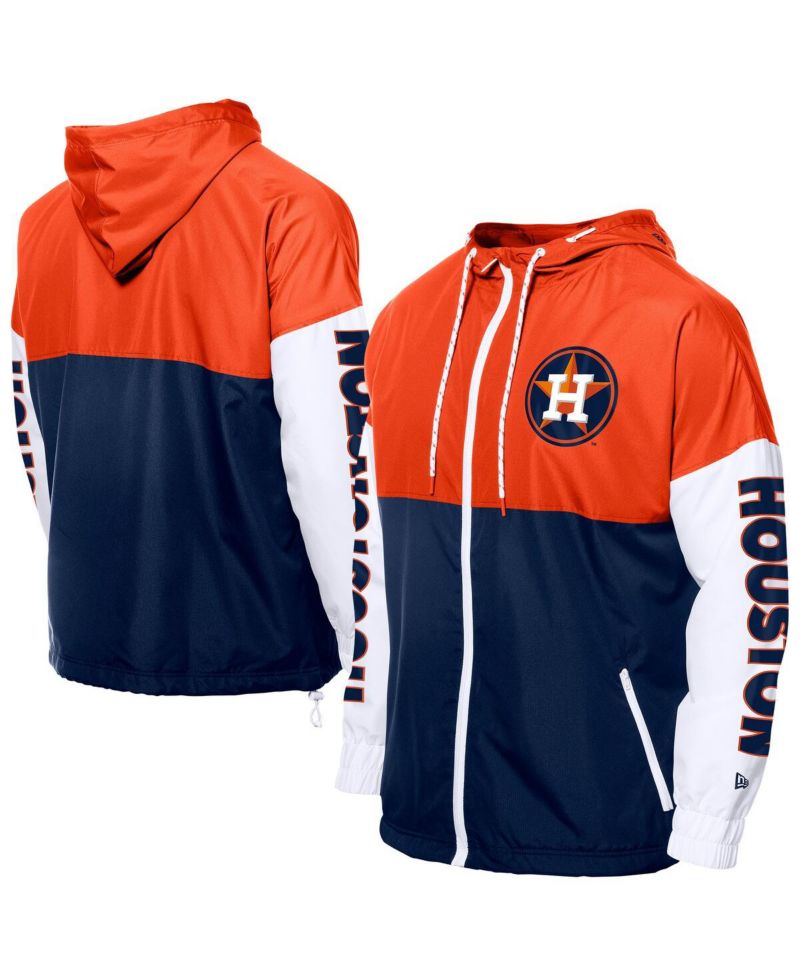 Men's Navy/Orange Houston Astros Color Block Full-Zip Hoodie Windbreaker Jacket