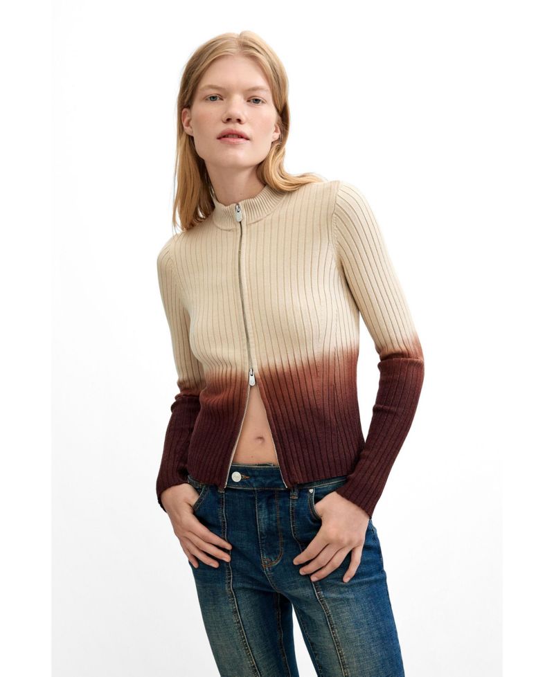 Women's Full-Zip Mock-Neck Ribbed Sweater