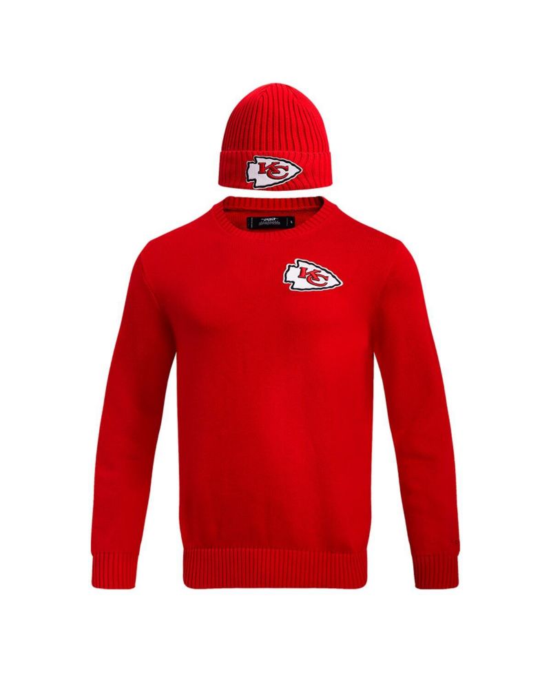 Men's Red Kansas City Chiefs Crewneck Pullover Sweater and Cuffed Knit Hat Box Gift Set