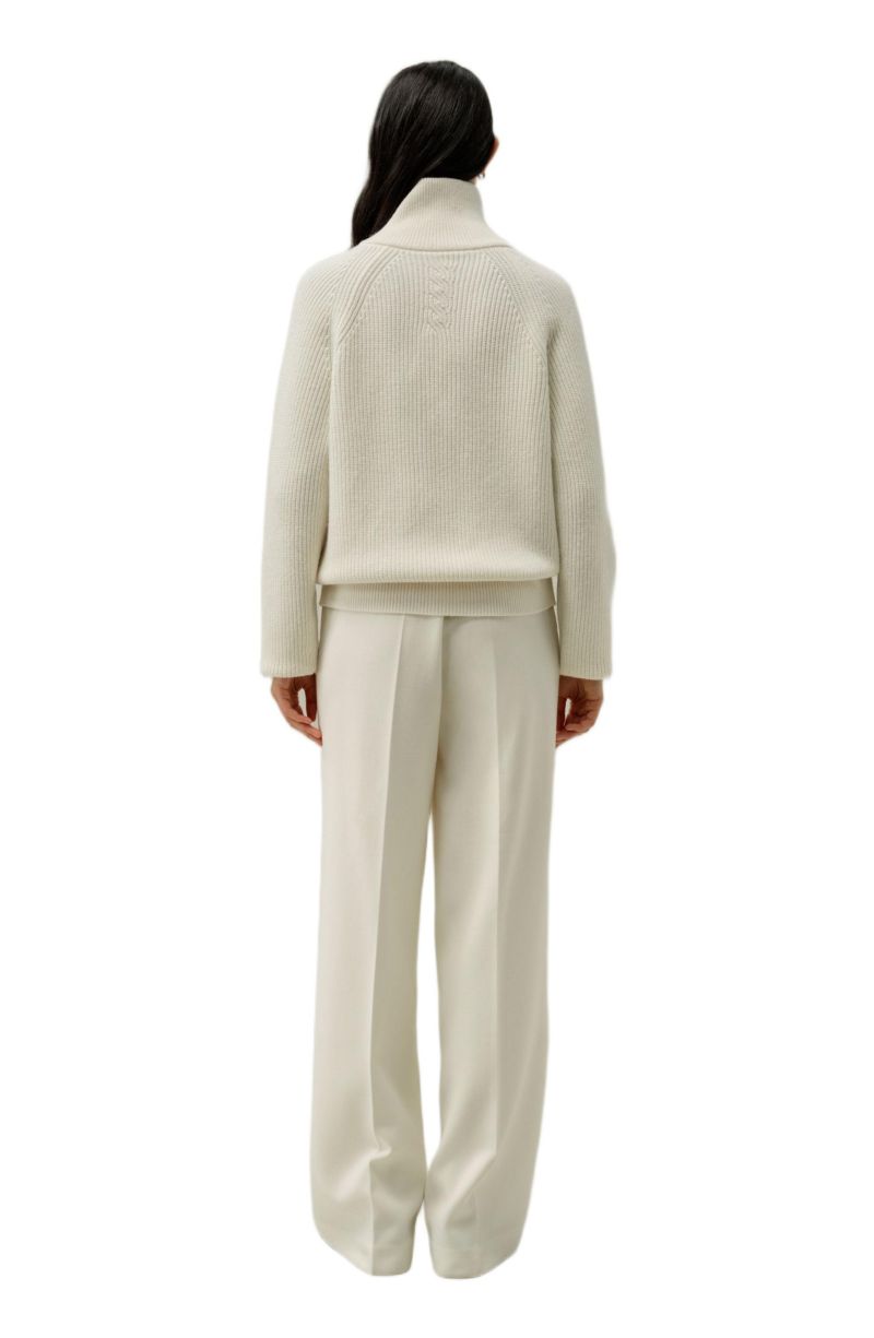 Women's Ribbed-knit Turtleneck Zip Cardigan