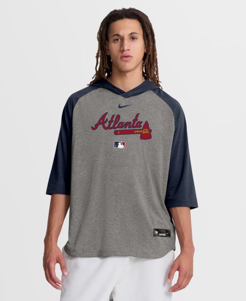 Men's Gray Atlanta Braves Authentic Collection Flux Dri-FIT Raglan 3/4-Sleeve Hooded T-Shirt