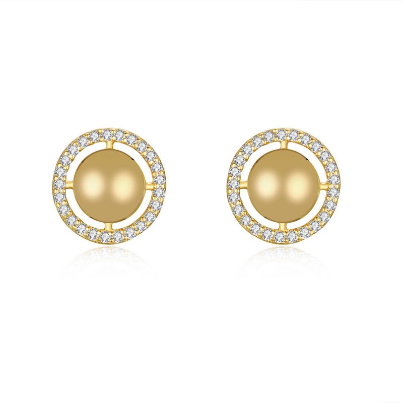 Radiant 14k Yellow Gold Plated Eternity Halo Medallion Stud Earrings with Cubic Zirconia