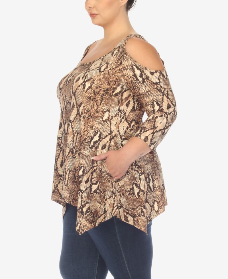 Plus Size Snake Print Cold Shoulder Tunic Top