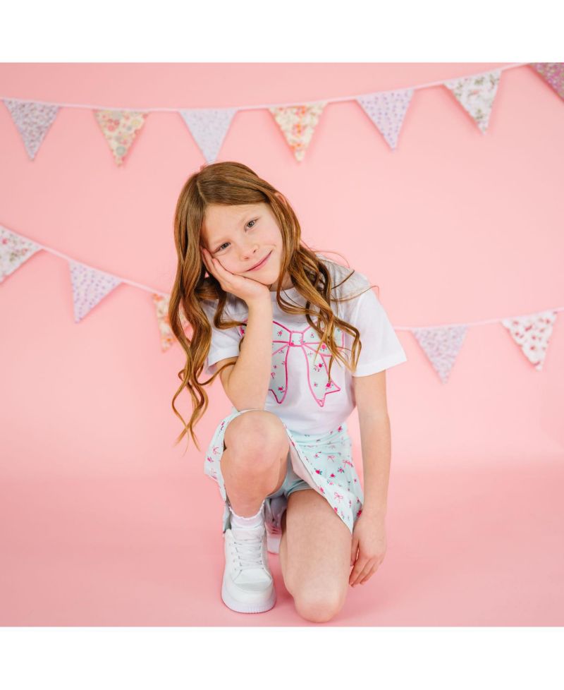 Big Girls Sky Blue Floral Athletic Skort