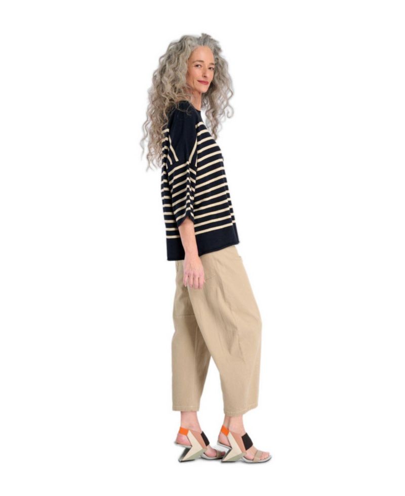 Women's Carolina Boat Neckline Striped 3/4-Sleeve Sweater
