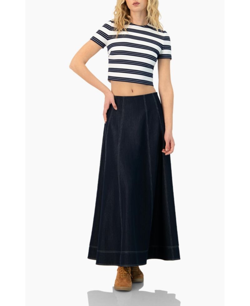 Women's Wide Denim Midi Skirt