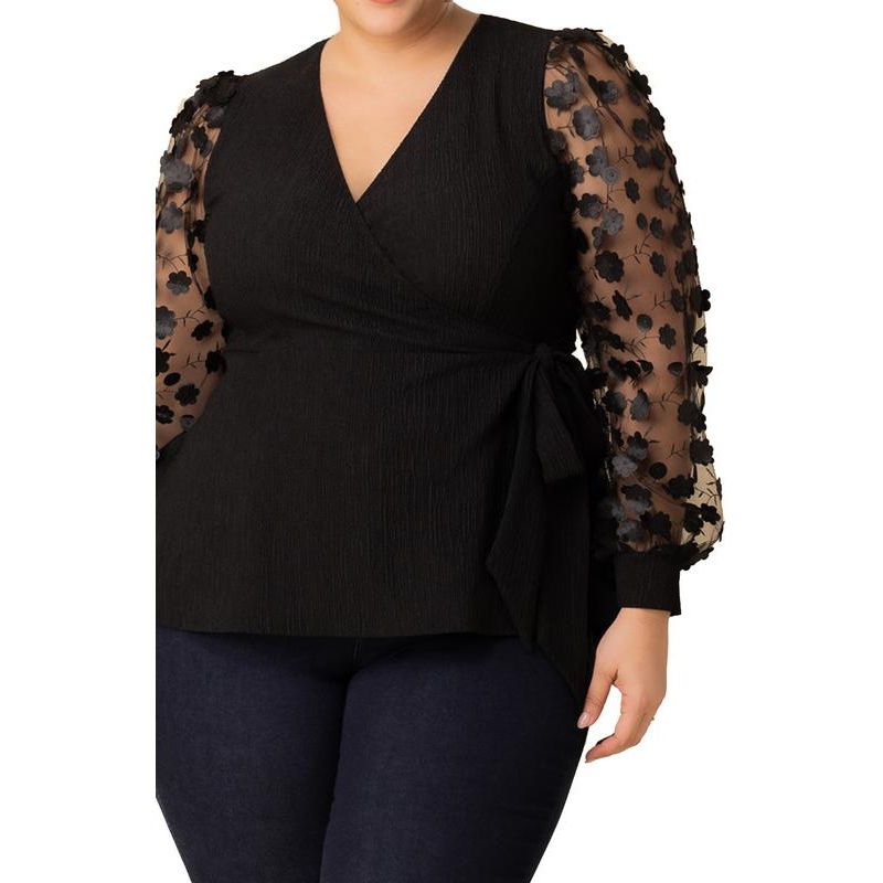Plus Size Scattered Petals Long Sleeve Wrap Top