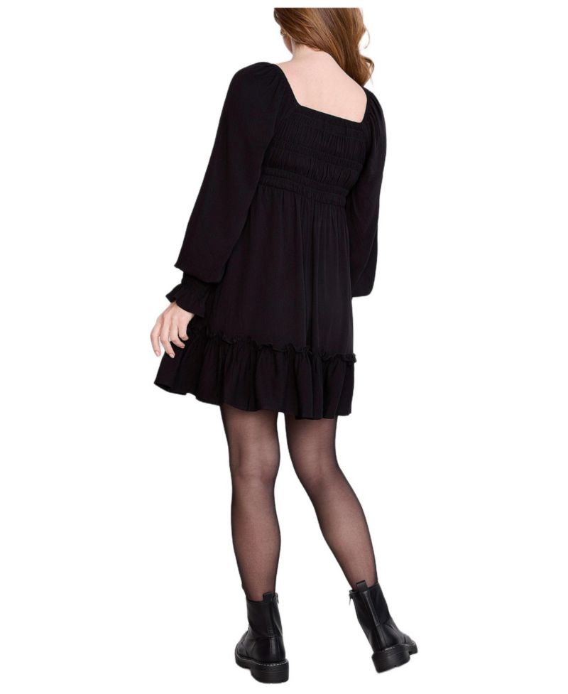 Women's Motherhood V-Neck Long Sleeve Smocked Tiered Short Dress