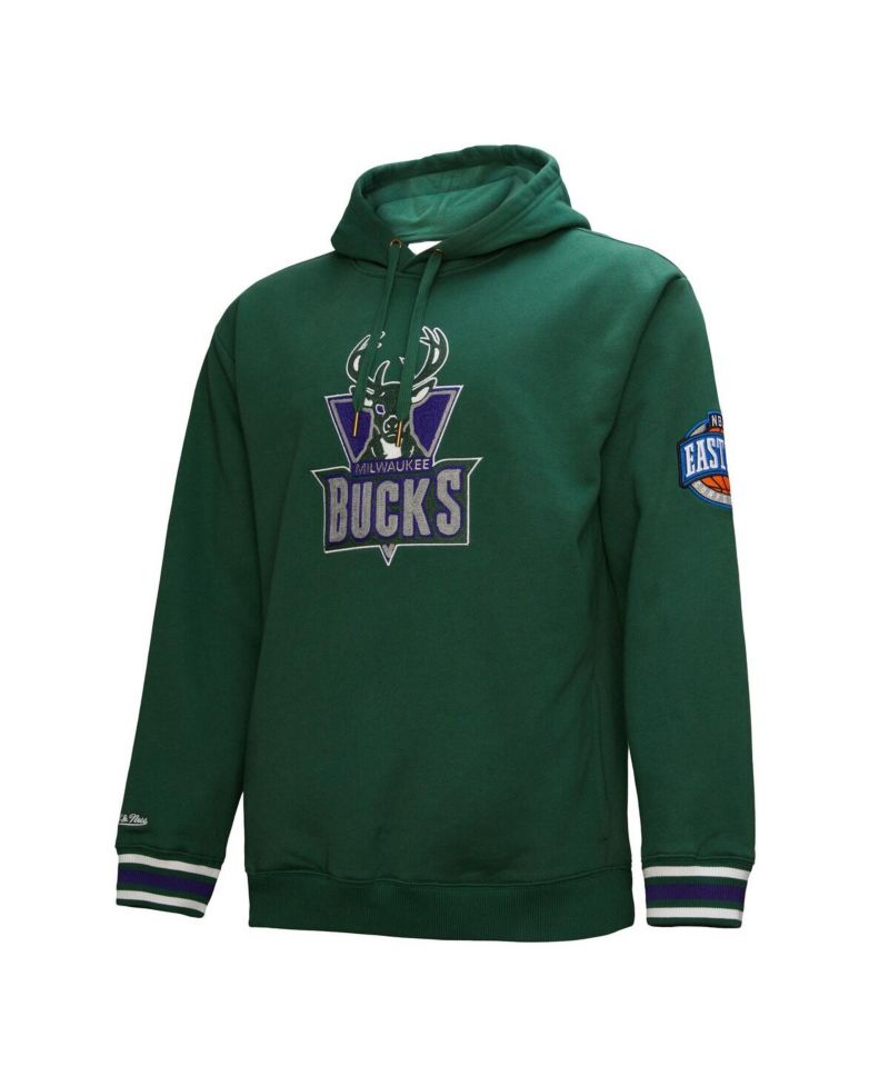 Men's Hunter Green Milwaukee Bucks Hardwood Classics Chainstitch Vintage Heavyweight Pullover Hoodie