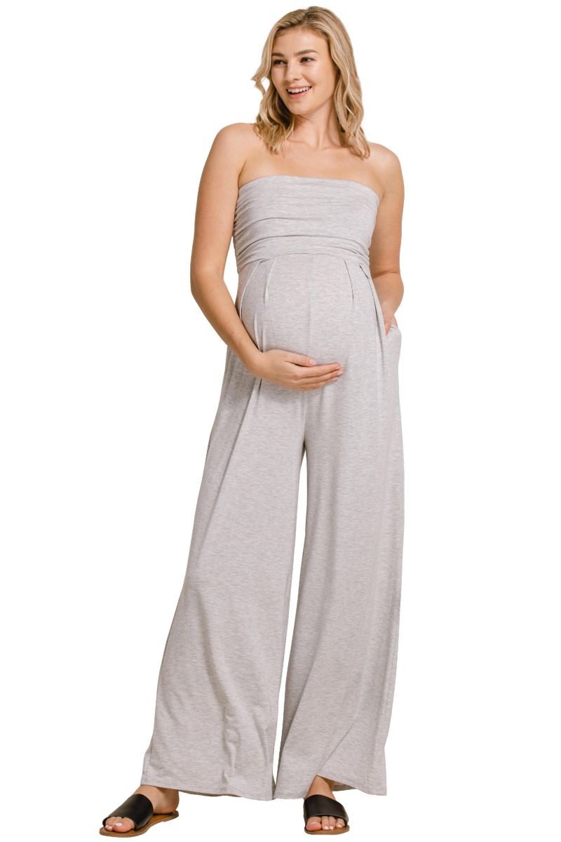Women's Maternity Strapless Wide Leg Jumpsuit with Pockets