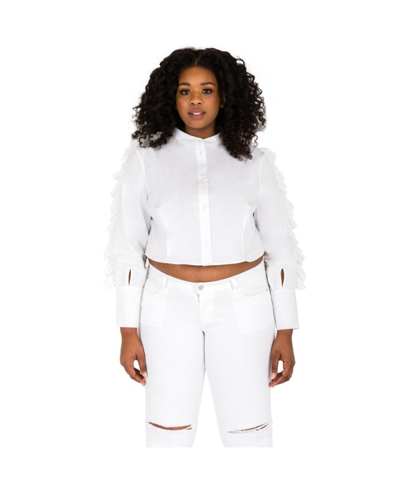 Plus Size Ruffled Poplin Button-Up Shirts