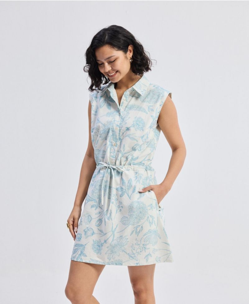 Women's Drawstring Shirt Dress in Florals