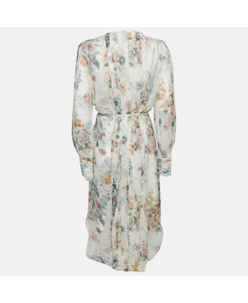 Women's Floral Print Crepe Scallop Detail Long Dress