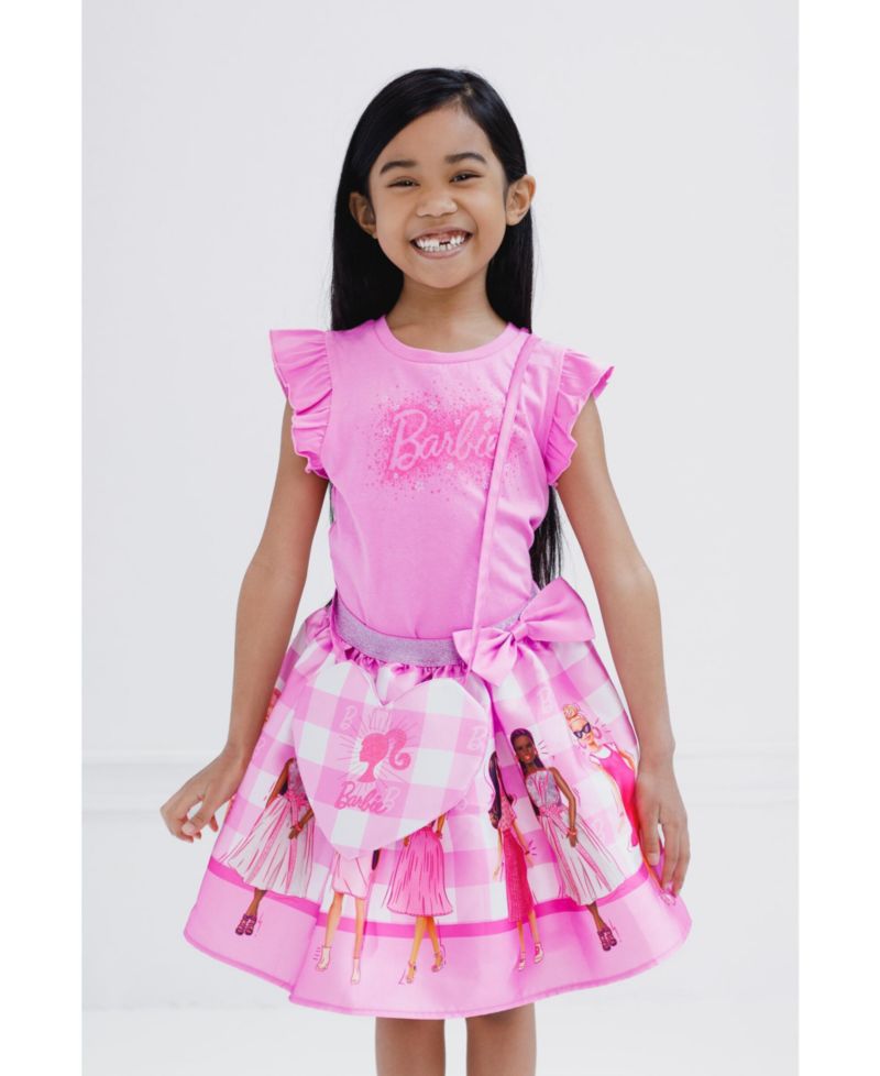 Little Girls Tank Top, Satin Skirt and Crossbody Bag 3 Piece Outfit Set