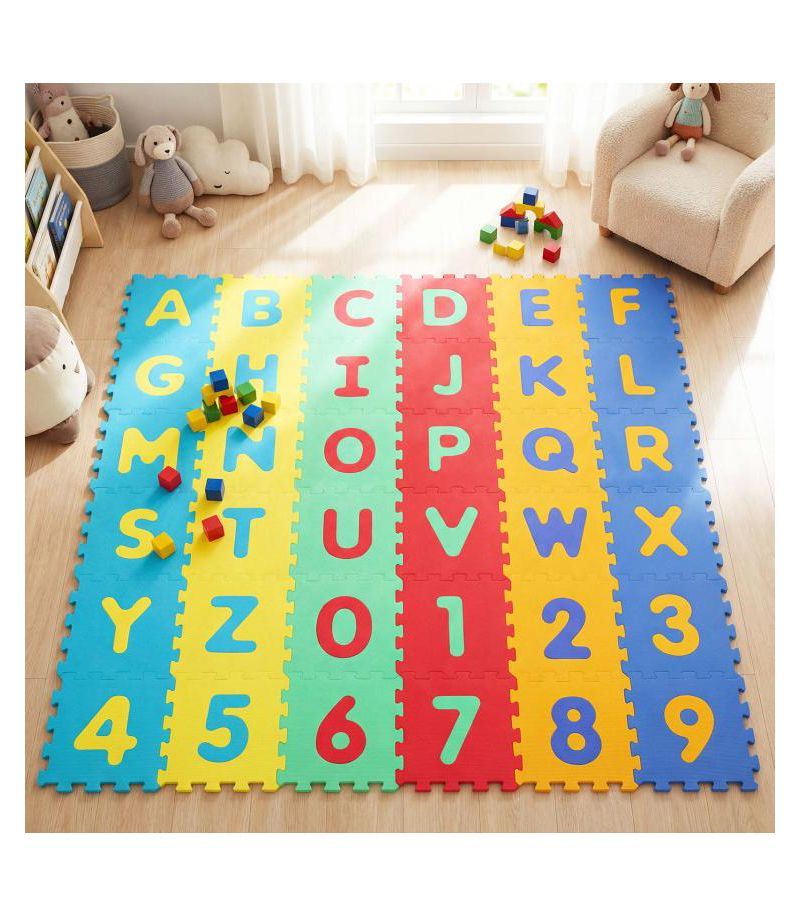 36-Piece Interlocking Baby Puzzle Floor Tiles with Alphabet