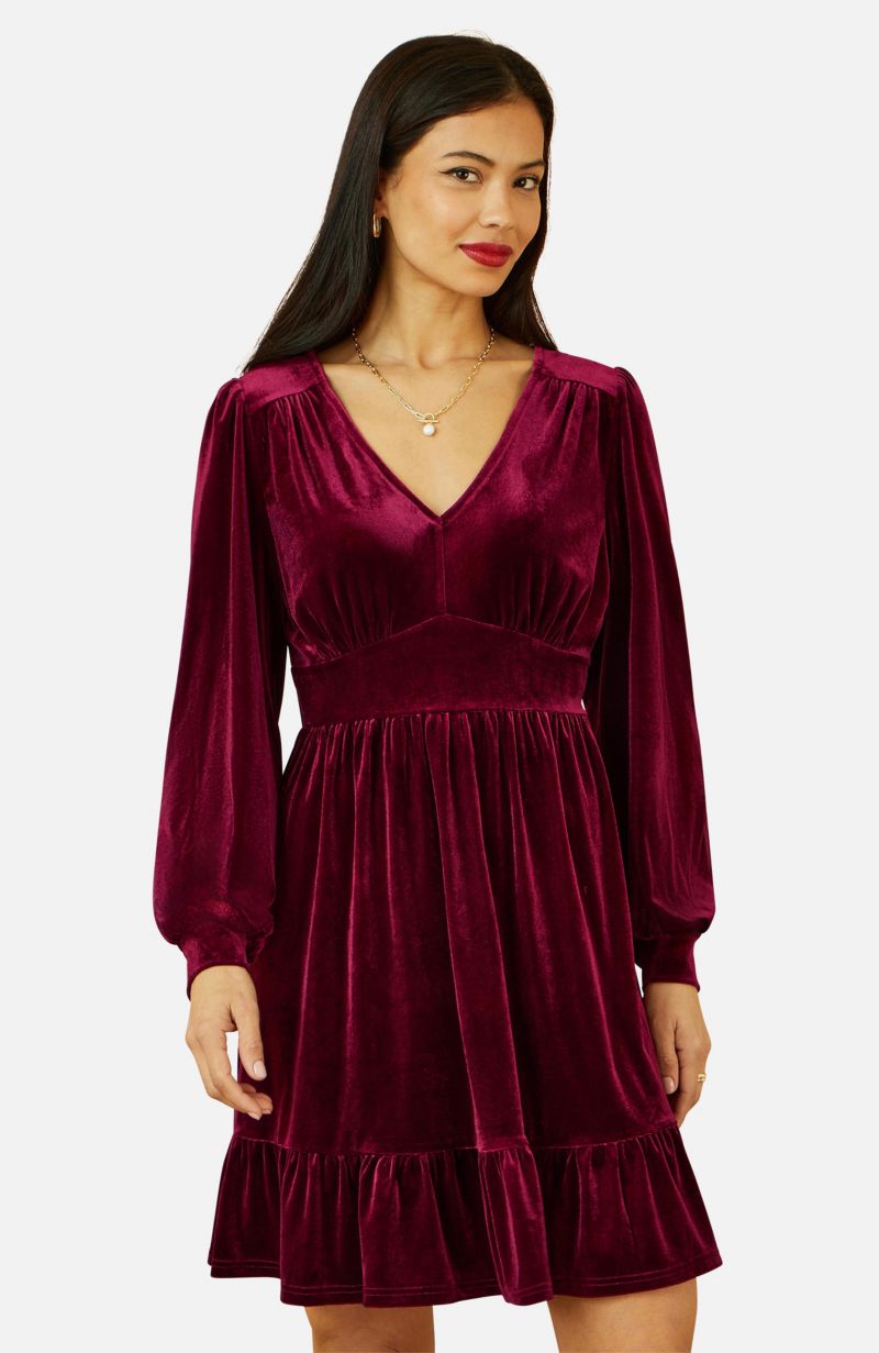 Women's Velvet Long Sleeve Skater Dress