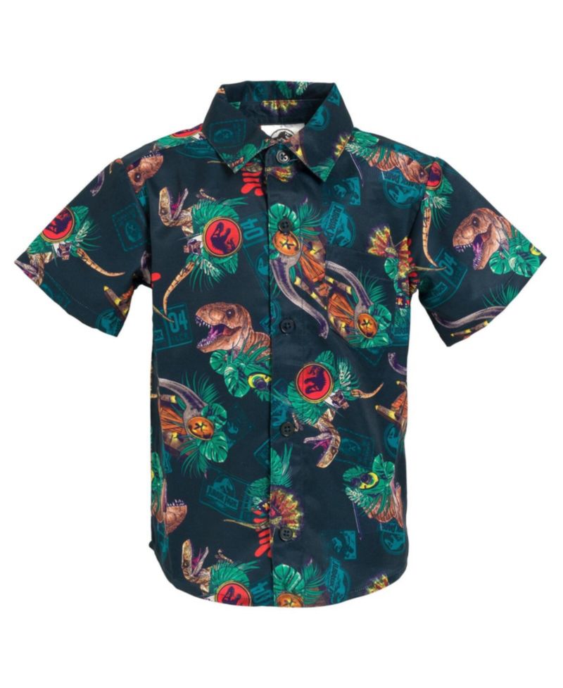 T-Rex Boys' Hawaiian Short Sleeve Button Down Shirt