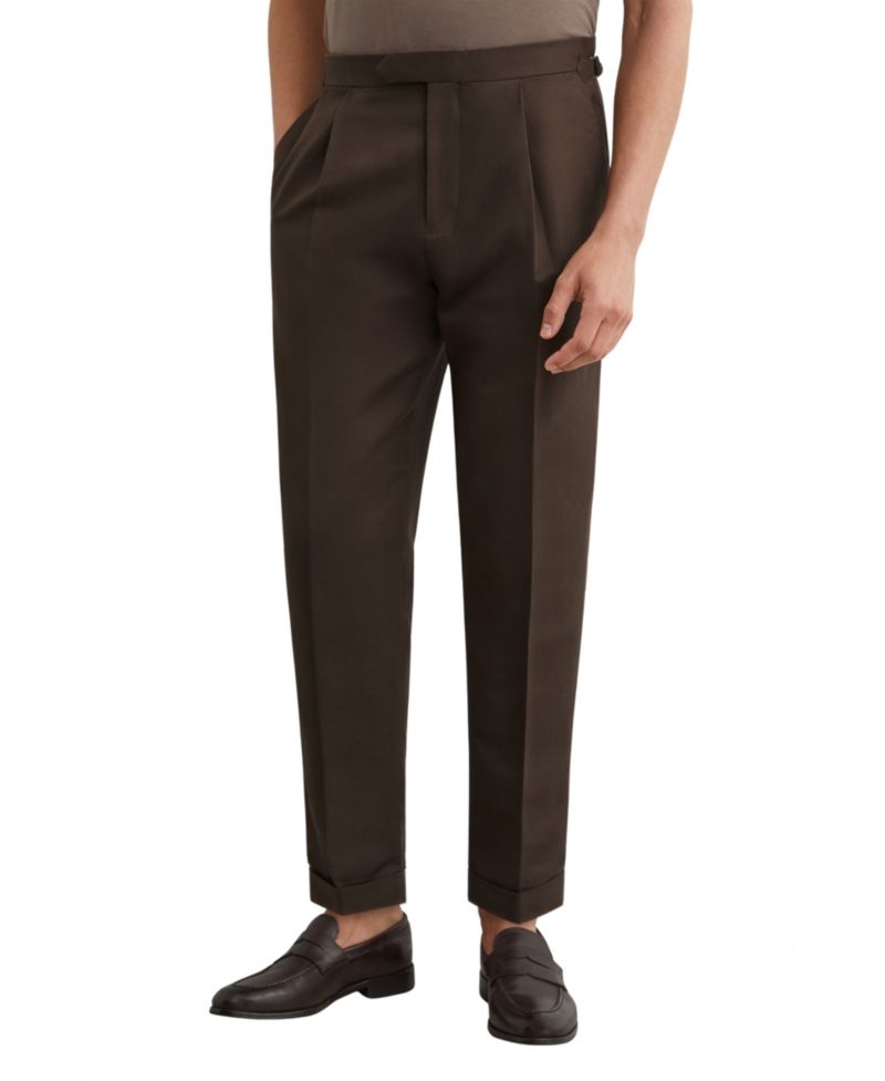 Men's Com Pleated Tapered-Fit Linen-Blend Trousers Pants