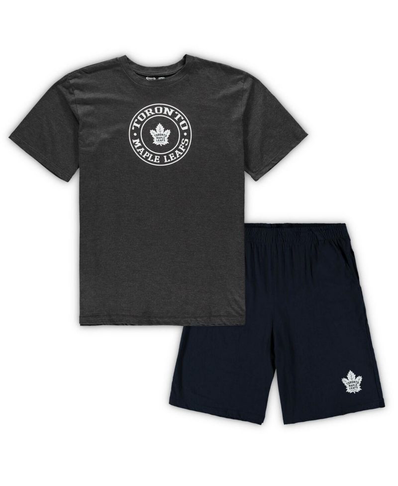 Men's Navy, Heathered Charcoal Toronto Maple Leafs Big and Tall T-shirt and Shorts Sleep Set