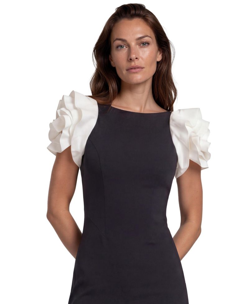 Women's Boat Neck 3D-Floral Fit & Flare Gown