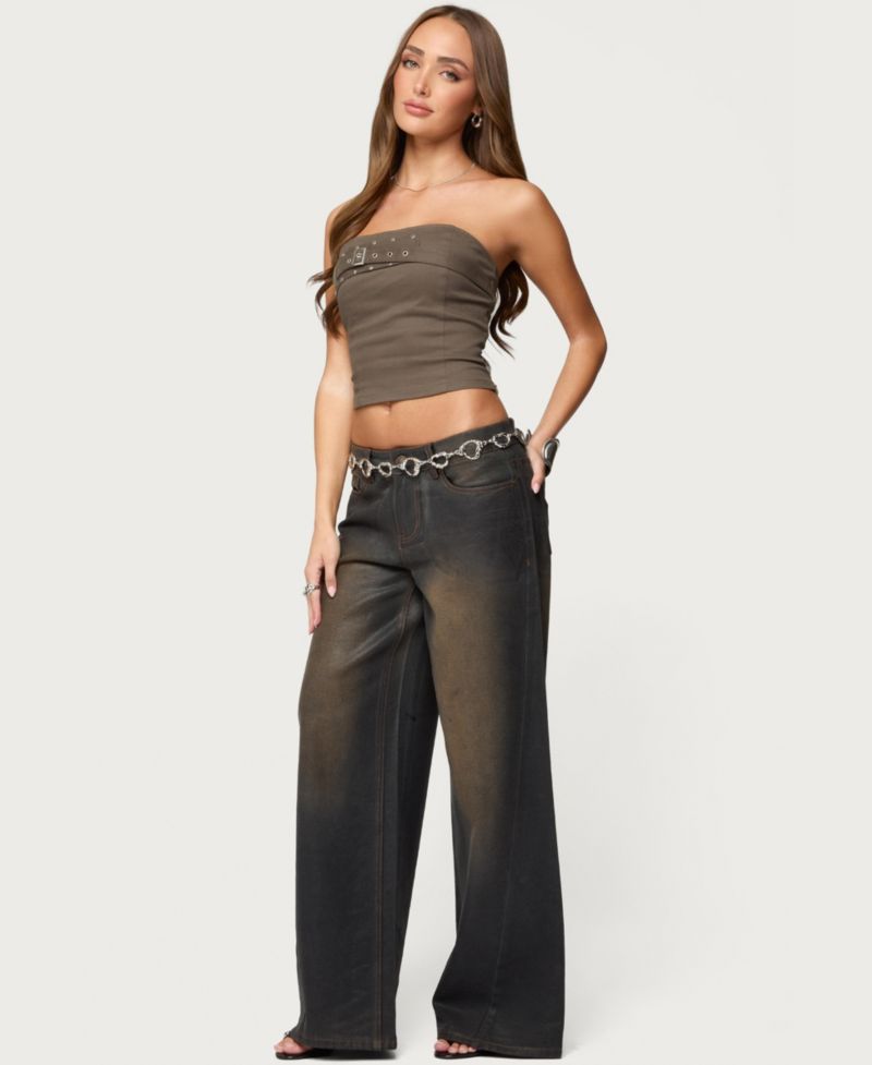 Women's Nadiya Twill Belted Strapless Top
